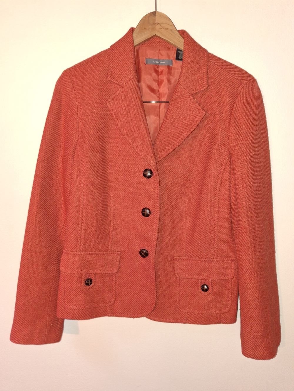 Liz Claiborne Coral-Orange Tailored Herringbone Blazer